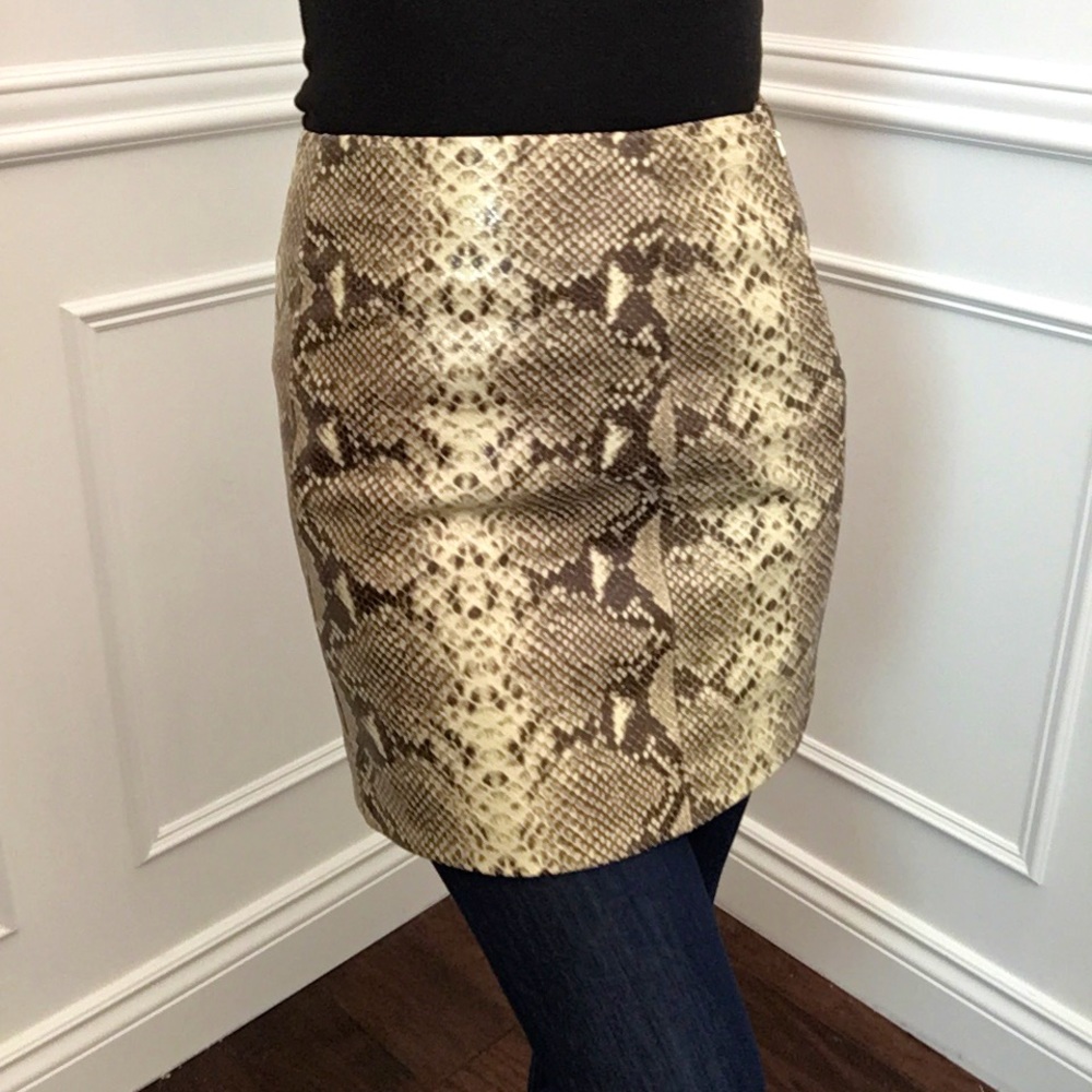 MICHAEL Michael Kors snake skin print leather mini pencil skirt.